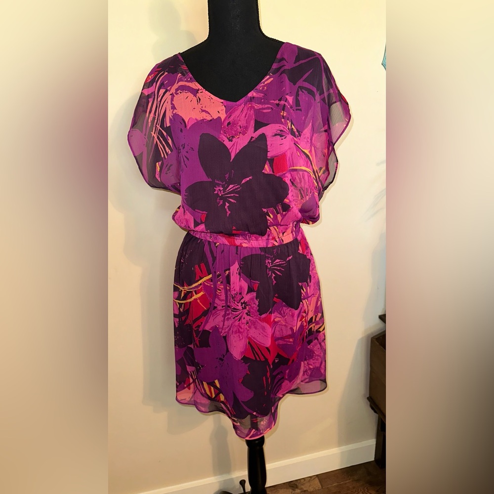 Express Pink and Purple Dolman Sleeve Midi Dress